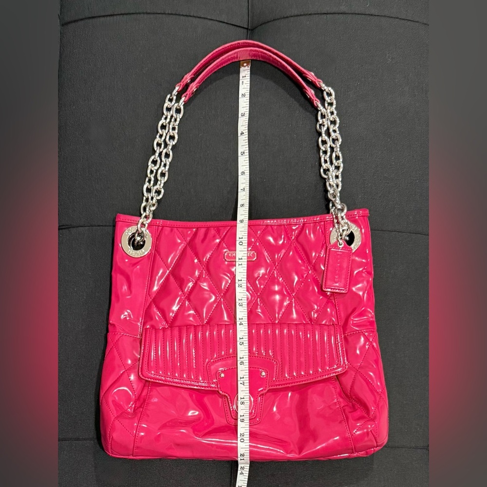 🩷 SOLD - Coach Poppy Liquid Gloss Patent Leather Hot Pink Convertible Bag - Picture 16 of 17